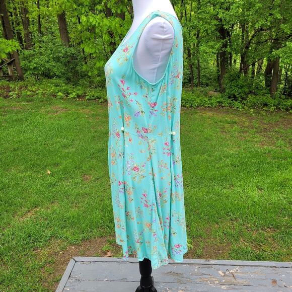 Demure Vintage Eddie Bauer Sleeveless Dusty Turquiose Floral Dress size Large - Picture 2 of 12